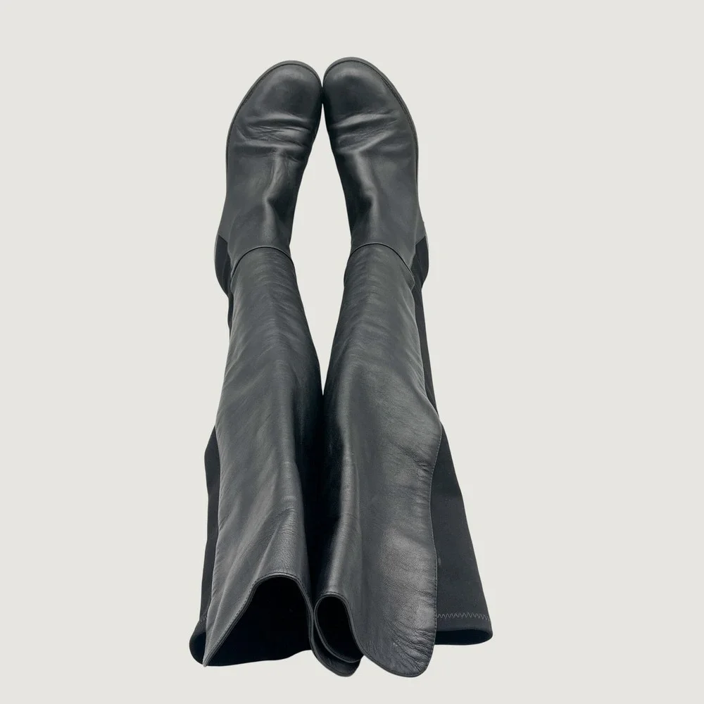 Stuart Weitzman 5050 Over The Knee Flat Boots Womens 9 M Black Leather Preppy